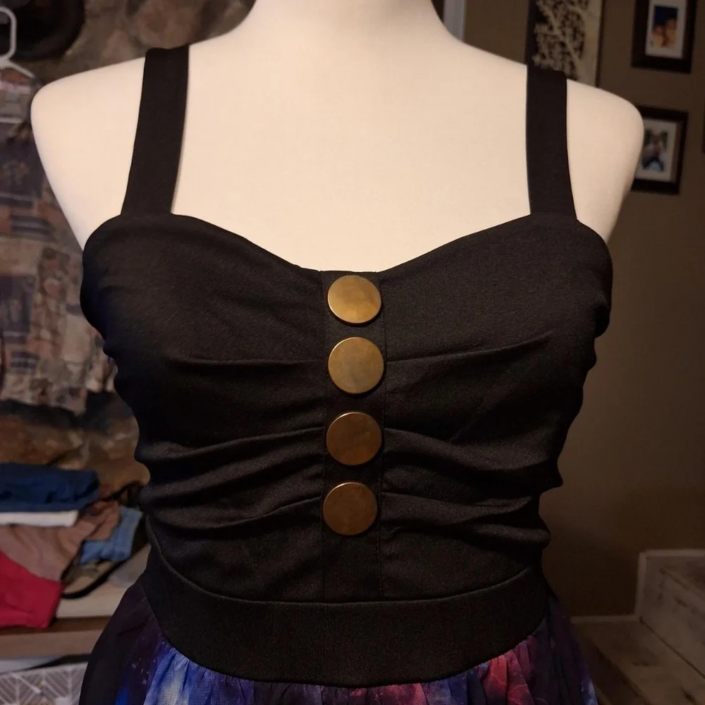 Whimsigoth witchy galaxy celestial lined midi dress sweetheart neckline small - Picture 2 of 6